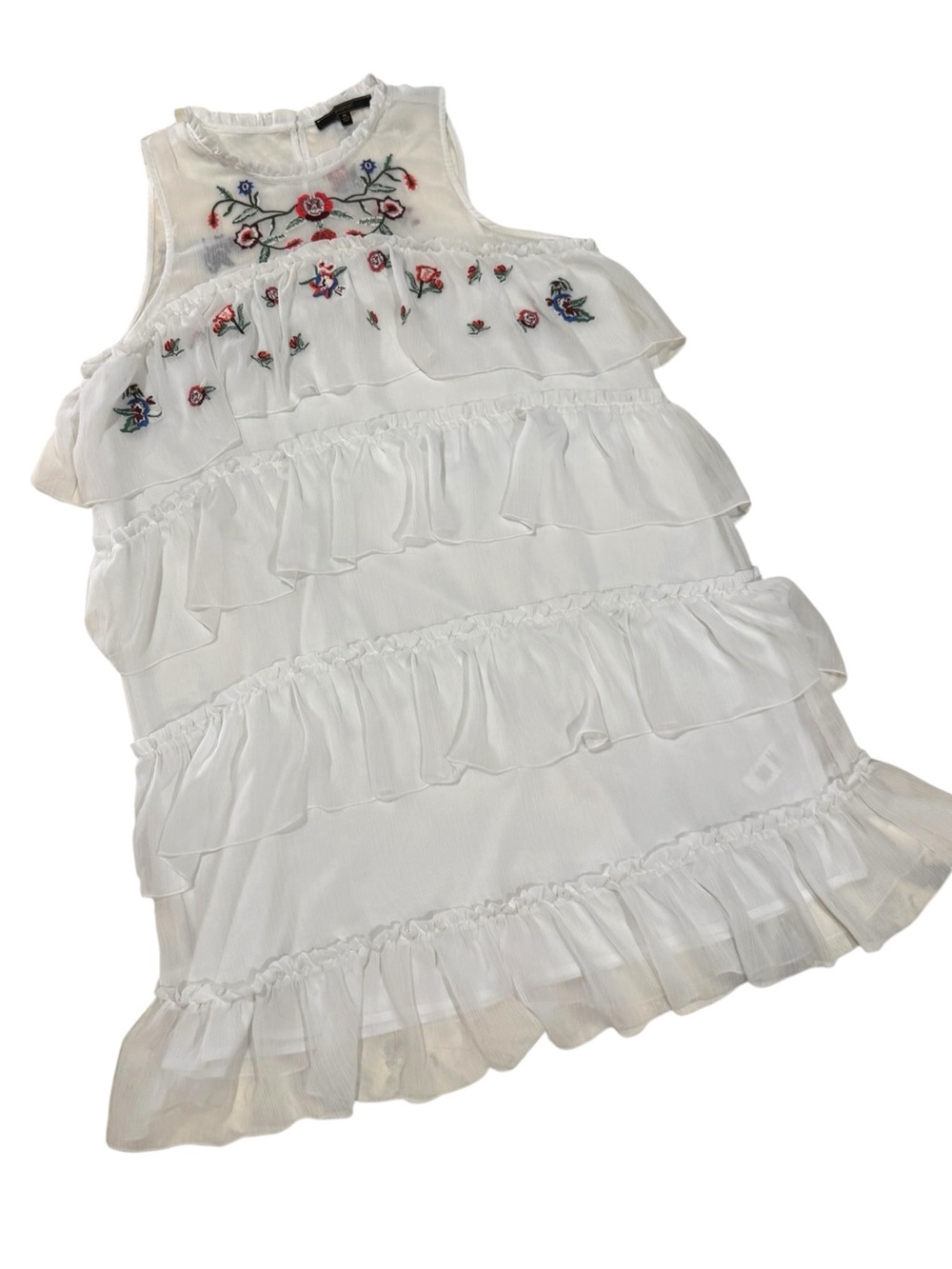 MAXSPORT White Ivory Floral Embroidered Tiered Ruffle Dress XL NWOT - Picture 8 of 12